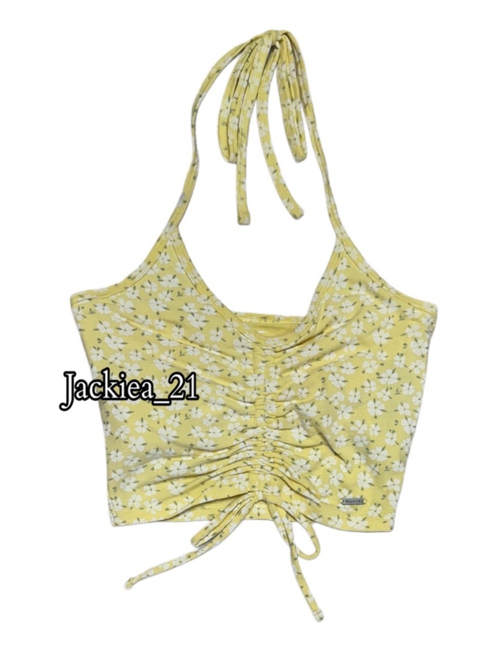 💙❤️ Yellow Floral Halter Ruched Crop Top